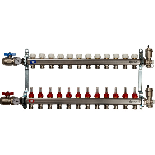 STOUT Коллектор в сборе с расходомерами 13 выходов, нержавеющая сталь