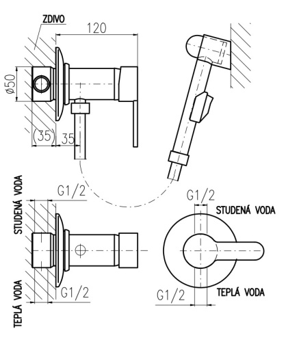 RAV SLEZAK Смеситель для биде ZAMBEZI с держателем и лейкой (пластмассовый)