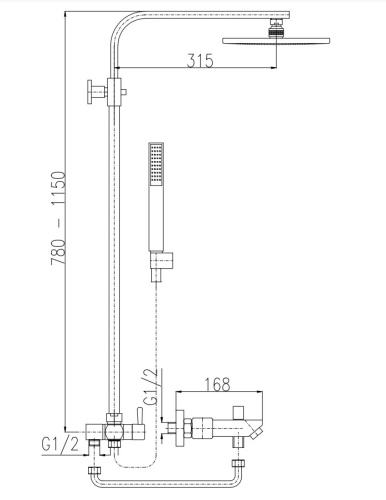 RAV SLEZAK Смеситель для ванны LOIRA телескопическая штанга, верхний душ