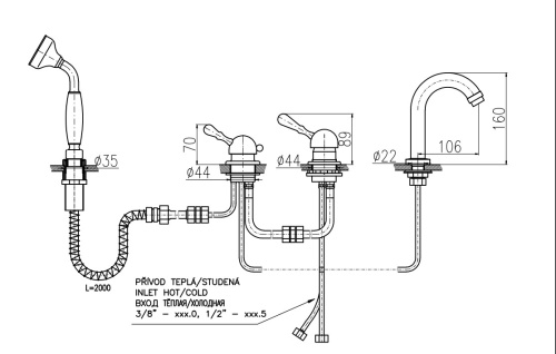 RAV SLEZAK Смеситель для ванны LABE 4 отверстия, переключатель (бронза)