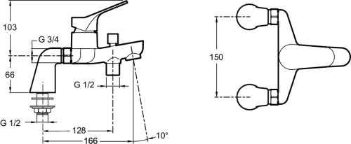 JACOB DELAFON  Смеситель для ванны/душа BRIVE на деку (2 отверстия)