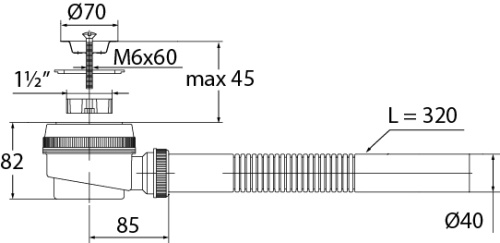 VIRPLAST Сифон "Элит" для душ.поддона с нержавеющей чашей 70и гофропатрубком (1 1/2-40)