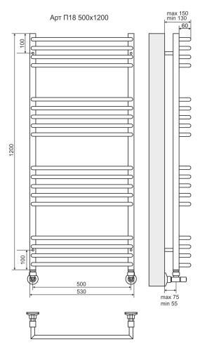 Terminus Полотенцесушитель водяной "Арт" П18 500х1200 мм