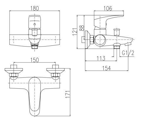 RAV SLEZAK Смеситель для ванны AMUR с подвижным держателем и лейкой