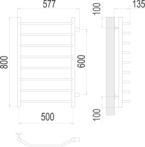 Terminus Полотенцесушитель водяной "Виктория" П8 500х800 мм (боковое подключение 600 мм)