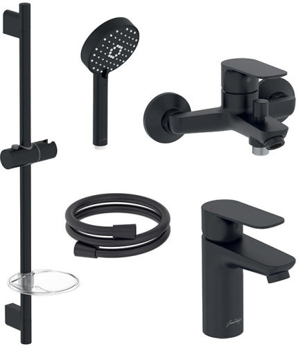 JACOB DELAFON  Комплект для ванны OSCAR c 2-мя смесителями, душевой штангой, лейкой и шлангом (черный матовый)