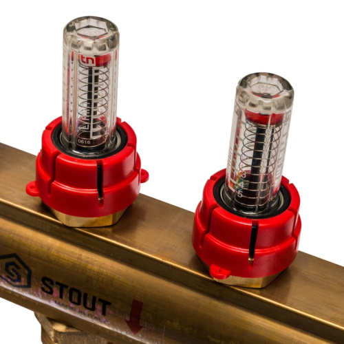 STOUT Коллектор в сборе с расходомерами 11 выходов, латунь