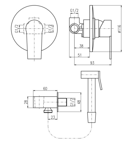 RAV SLEZAK Смеситель для биде COLORADO с держателем и душевой лейкой, металлический