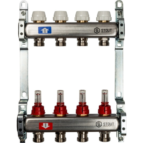 STOUT Коллектор с расходомерами 4 выхода, нержавеющая сталь