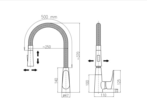 RAV SLEZAK Смеситель для кухни AMUR с поворотным и гибким изливом, аэратор с поворотом на душ (хром/белый)