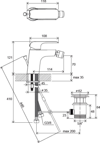 RAVAK Смеситель для биде FLAT с донным клапаном