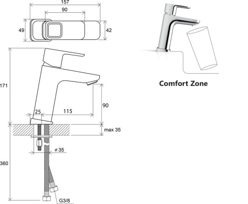 RAVAK Смеситель для умывальника TD 014.00 без донного клапана