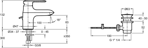 JACOB DELAFON  Смеситель для раковины KUMIN с донным клапаном