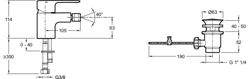 JACOB DELAFON  Смеситель для биде JULY с донным клапаном