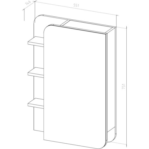 UNCORIA Зеркало-шкаф "Лина" полки слева, белое (55 см)