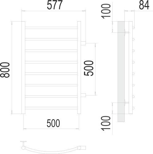 Terminus Полотенцесушитель водяной "Классик" П8 500х800 мм (боковое подключение 500 мм)