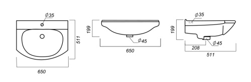SANITA LUXE Умывальник Лагуна, белый (65 см)