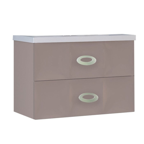 Marka One Подвесная тумба с раковиной Bonne 75П с двумя встроенными ящиками, Cappuccino