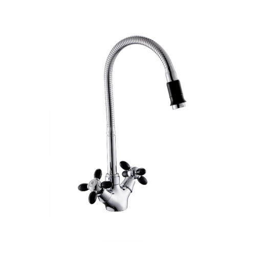 Антей Смеситель д/кухни с 2-мя рукоятками с выс. гибким изливом цв. нак. и руч.черный Радуга 5870716 АНТЕЙ