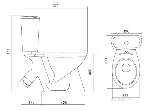 SANTEK Унитаз-компакт Бриз полипропиленовое сиденье 
