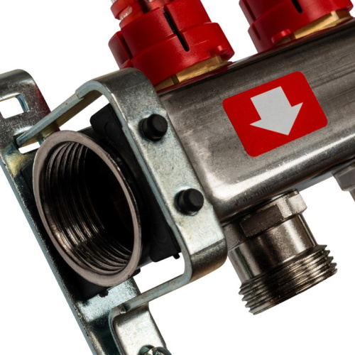 STOUT Коллектор с расходомерами, выпускным клапаном и сливом 5 выходов, нержавеющая сталь