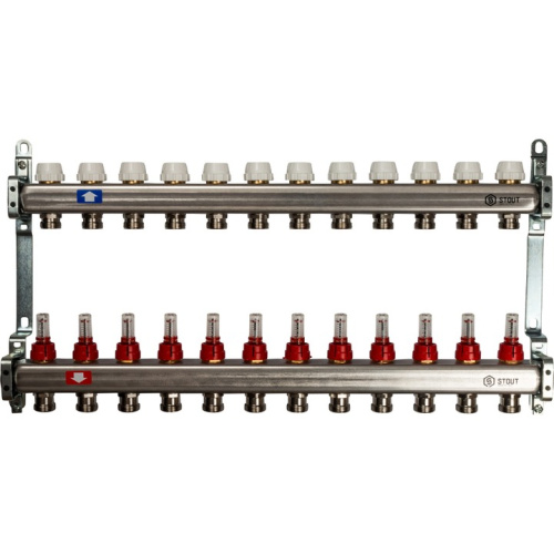 STOUT Коллектор с расходомерами 12 выходов, нержавеющая сталь