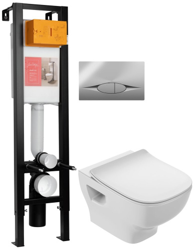 JACOB DELAFON  Комплект Struktura Compact унитаз с инсталляцией, клавишей хром и сиденьем микролифт