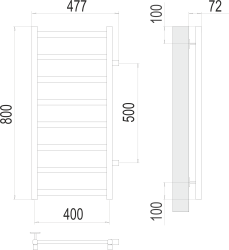 Terminus Полотенцесушитель водяной "Аврора" П8 400х800 мм (боковое подключение 500 мм)