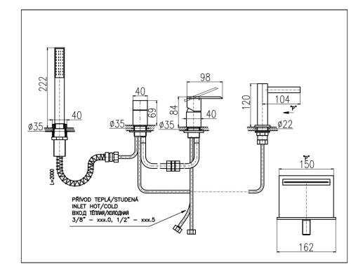RAV SLEZAK Смеситель для ванны LOIRA на 4 отверстия (лейка на 1 позицию)