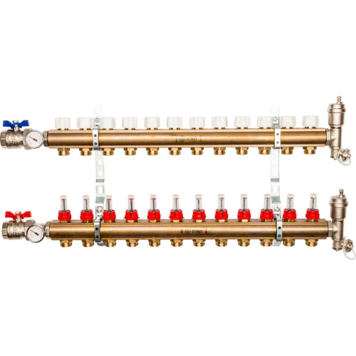 STOUT Коллектор в сборе с расходомерами 12 выходов, латунь