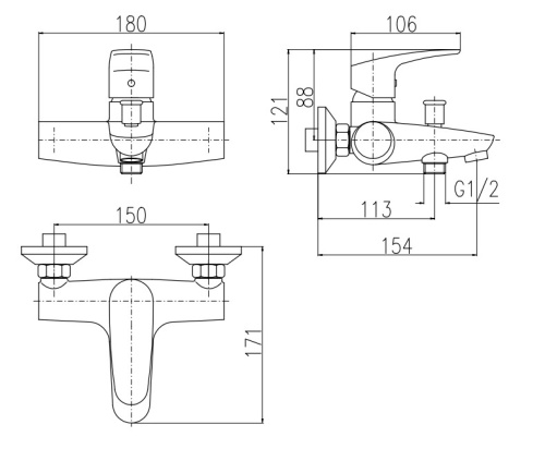 RAV SLEZAK Смеситель для ванны AMUR с стабильным держателем и лейкой