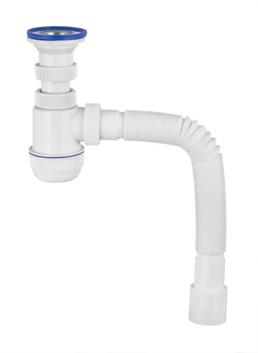 VIRPLAST Сифон "МИНИ Элит" с нержавеющей чашкой и с гибкой трубой (L800 мм)