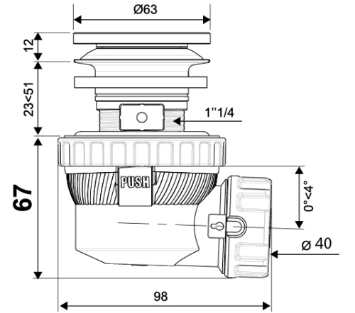 WIRQUIN Сифон НАНО 6.7  для раковин или биде без перелива (с сухим затвором,)