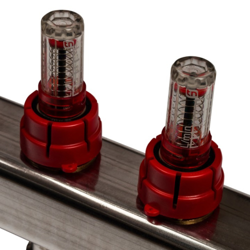 STOUT Коллектор с расходомерами, выпускным клапаном и сливом 5 выходов, нержавеющая сталь