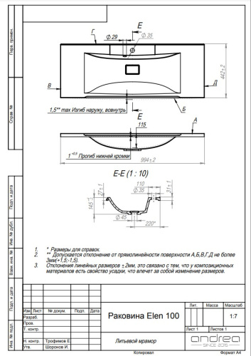 Andrea Раковина Elen, 100 см
