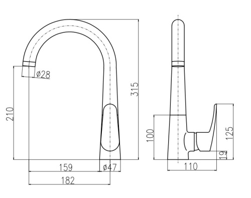 RAV SLEZAK Смеситель для кухни AMUR с поворотным изливом (черный матный)
