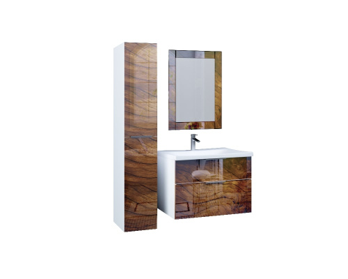 Marka One Подвесная тумба с раковиной Liriya 75П с двумя встроенными ящиками, Wood