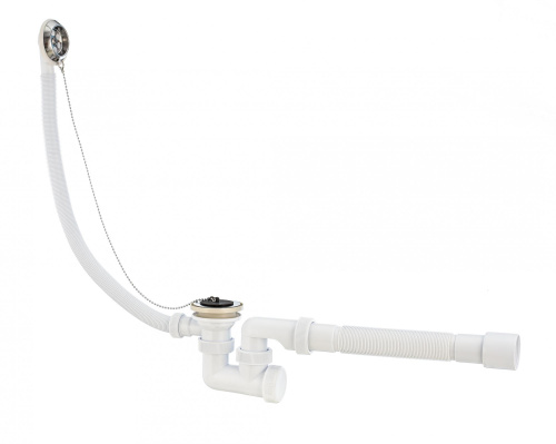 VIRPLAST Сифон "Универсал" для ванн с нержавеющими  чашками и гибкой трубой l=600мм (Ø40/50)
