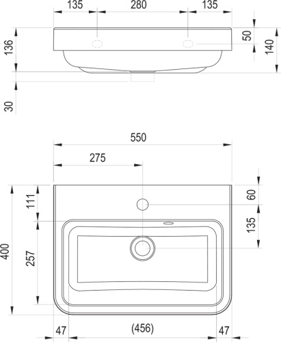 RAVAK Умывальник BE HAPPY II с переливом, 55 см