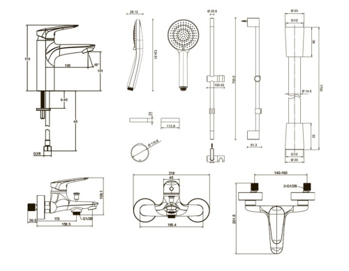 JACOB DELAFON  Комплект для ванны ELITE (два смесителя, душевая штанга, лейка, шланг)