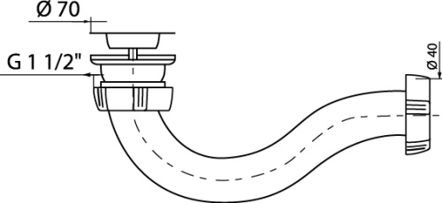 WIRQUIN Сифон "S-образный" для душ.поддона 1 1/2" х 40мм с нержавеющим выпуском 70мм 