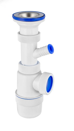 VIRPLAST Сифон "Элит" 1 1/2"х40 с нержавеющей чашкой 70мм и отводом для стиральной машины