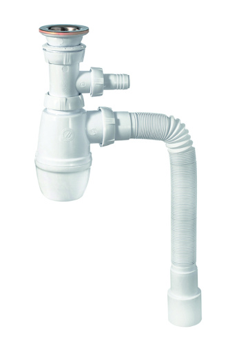 WIRQUIN Сифон «МИНОР» с нержавеющей чашкой, с отводом и с гофротрубой (L800 мм)