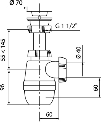WIRQUIN Сифон "МИНОР" 1 1/2"х40 с нержавеющей чашкой 70мм 