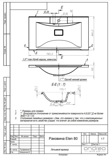 Andrea Раковина Elen, 80 см