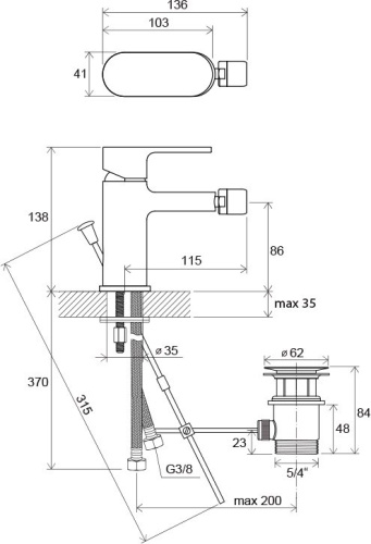 RAVAK Смеситель для биде CR055.00 с донным клапаном