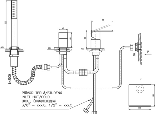 RAV SLEZAK Смеситель для ванны LOIRA на 3 отверстия (излив монтируется в ванную)