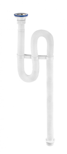 VIRPLAST Сифон гофрированный "VIR" с нержавеющей чашкой, удлинённый (1500 мм)