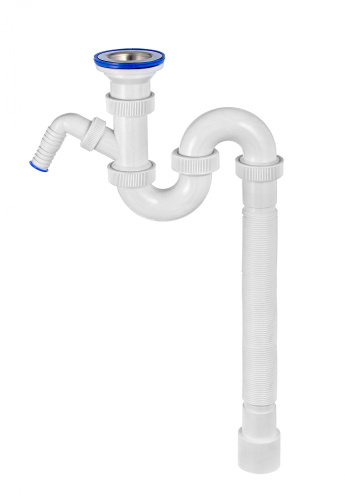 VIRPLAST Сифон "Трубный" S-образный прямоточный с отводом, с вертикальным сливом и с гофрированной трубой