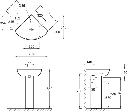 JACOB DELAFON  Раковина угловая ODEON UP 50*50 см